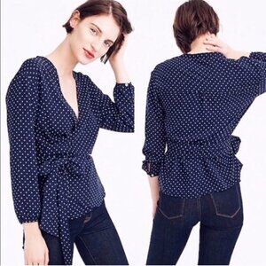 J. Crew Navy + White Wrap Blouse